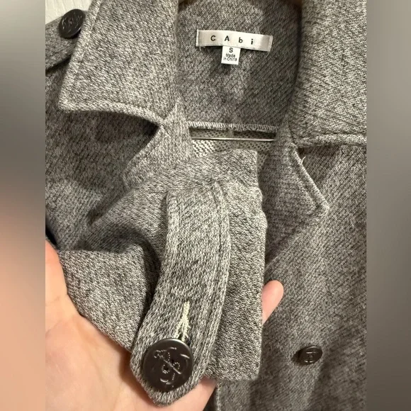 CAbi Heathered Gray Lightweight Cotton Sweatshirt Jacket Nautical Anchor Buttons - Picture 3 of 5